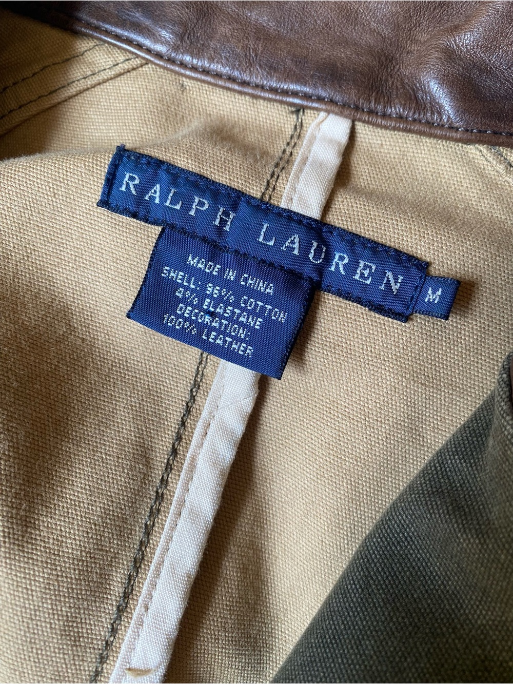 Ralph Lauren Olive Green Cotton Utility Blazer with Brown Leather Accents - Picture 5 of 7